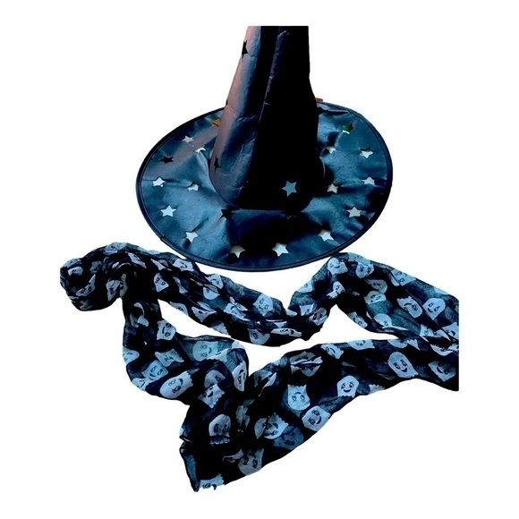 WITCH hat with star cutouts and ghost scarf bundle - Picture 1 of 7